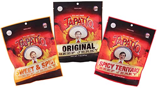 0850009757012 - TAPATIO: TAPATIO BEEF JERKY (9OZ) - THREE MOUTHWATERING FLAVORS - ORIGINAL, SWEET & SPICY, AND SPICY TERIYAKI - 97% FAT-FREE - RESEALABLE BAG - 13 GRAMS PROTEIN PER SERVING
