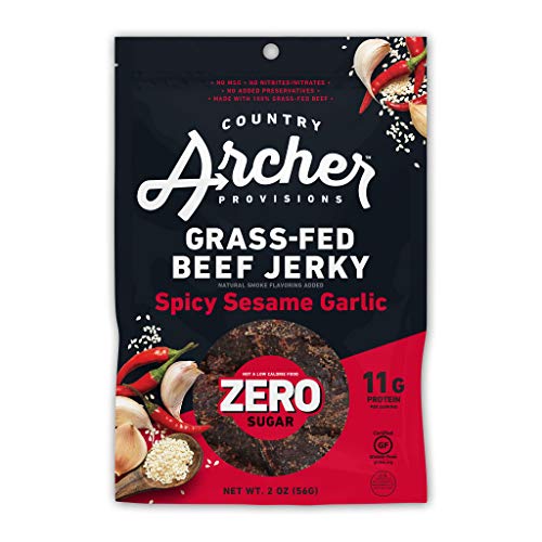 0850011381496 - ZERO SUGAR SPICY SESAME GARLIC BEEF JERKY BY COUNTRY ARCHER, 100% GRASS-FED BEEF, GLUTEN FREE, 2 OUNCE (6 PACK)
