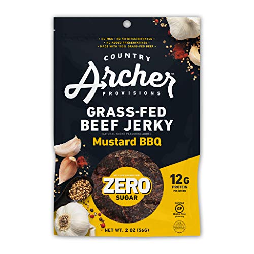 0850011381502 - ZERO SUGAR MUSTARD BBQ BEEF JERKY BY COUNTRY ARCHER, 100% GRASS-FED, GLUTEN FREE, 2 OUNCE (6 PACK)