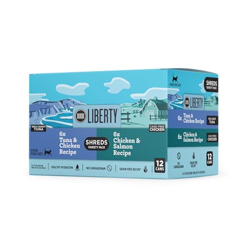 0850012346555 - BIXBI LIBERTY WET CAT FOOD SHREDS VARIETY PACK FEATURING CHICKEN/SALMON RECIPE & TUNA/CHICKEN RECIPE – (2.75 OUNCE CANS, CASE OF 12)