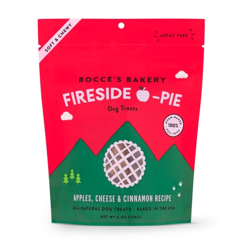 0850012629740 - BOCCE’S BAKERY FIRESIDE APPLE PIE TREATS FOR DOGS, WHEAT-FREE EVERYDAY DOG TREATS, MADE WITH REAL INGREDIENTS, BAKED IN THE USA, ALL-NATURAL SOFT & CHEWY COOKIES, APPLES, CHEESE & CINNAMON, 6 OZ