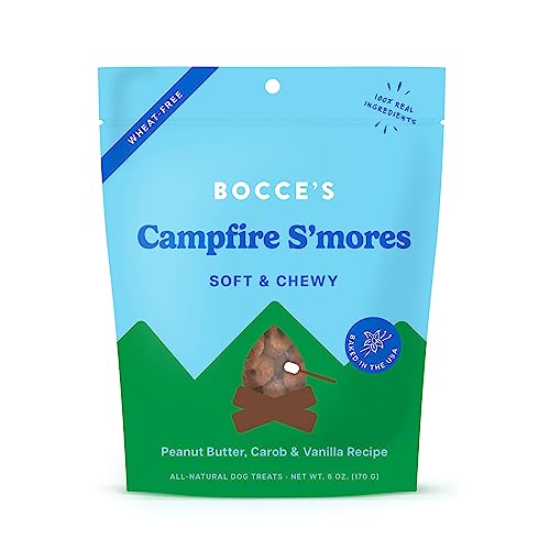0850012629757 - BOCCES BAKERY CAMPFIRE SMORES TREATS FOR DOGS, WHEAT-FREE EVERYDAY DOG TREATS, MADE WITH REAL INGREDIENTS, BAKED IN THE USA, ALL-NATURAL SOFT & CHEWY COOKIES, PEANUT BUTTER, CAROB, & VANILLA, 6 OZ