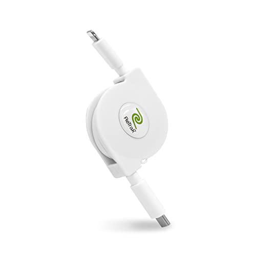 0850013416097 - RETRAK PREMIER SERIES RETRACTABLE LIGHTNING TO USB-C CHARGE AND SYNC CABLE, 18W HIGH SPEED CHARGING LIGHTNING TO TYPE C CHARGER FOR IPHONE 13S, AIRPODS PRO, 2.6FT, WHITE