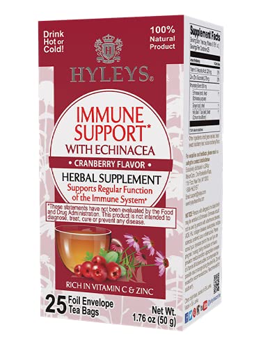 0850016054210 - HYLEYS TEA IMMUNE SUPPORT WITH ECHINACEA CRANBERRY FLAVOR - 25 TEA BAGS (1 PACK)