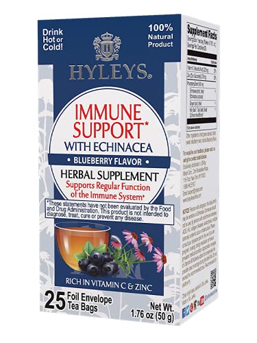 0850016054234 - HYLEYS TEA IMMUNE SUPPORT WITH ECHINACEA BLUEBERRY FLAVOR - 25 TEA BAGS (1 PACK)