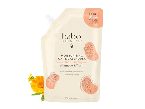 0850017407060 - BABO BOTANICALS MOISTURIZING OAT & CALENDULA 2-IN-1 SHAMPOO & WASH - FOR DRY OR SENSITIVE SKIN - FOR ALL AGES - LIGHTLY SCENTED - VEGAN - REFILL POUCH 32 FL.OZ.