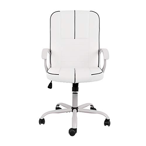 0850017532113 - ERGONOMIC EXECUTIVE WHITE PU LEATHER TASK CHAIR FOR OFFICE & HOME OFFICE, HEIGHT ADJUSTABLE