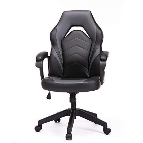 0850020972593 - RACING GAMING CHAIR, BONDED LEATHER HOME OFFICE CHAIR COMPUTER DESK ERGONOMIC SWIVEL CHAIR HEIGHT ADJUSTABLE PADDING ARMRESTS