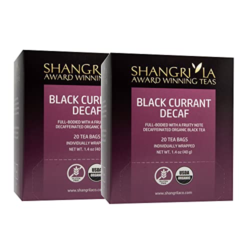0850021229795 - SHANGRI-LA TEA COMPANY ORGANIC TEA BAGS, BLACK CURRANT DECAF, 2 BOXES WITH 20 TEA BAGS EACH (40 TOTAL)