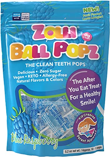 0850022733215 - ZOLLI BALL POPZ BLUE RASPBERRY, SUGAR-FREE, ALLERGY-FREE, VEGAN, KETO & DIABETIC FRIENDLY, NATURAL CLEAN TEETH CANDY