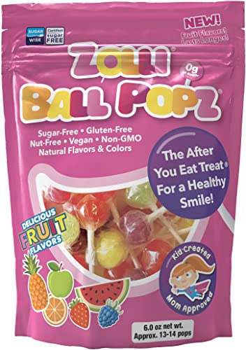 0850022733338 - ZOLLIPOPS ZOLLI BALL POPZ LOLLIPOPS CLEAN TEETH, NATURAL FRUIT, 6OZ