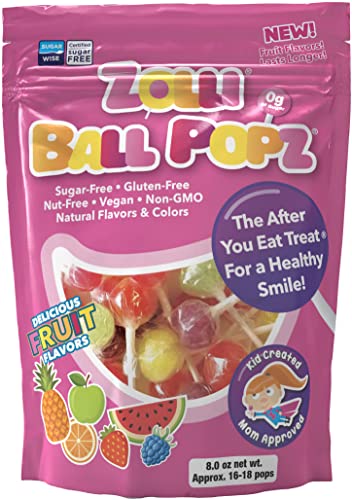 0850022733345 - ZOLLIPOPS ZOLLI BALL POPZ LOLLIPOPS CLEAN TEETH, NATURAL FRUIT, 8OZ