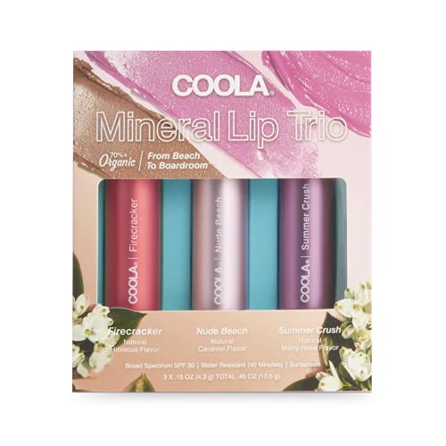 0850023528445 - COOLA COOLA ORGANIC MINERAL SUNSCREEN TINTED LIP BALM SET, LIP CARE FOR DAILY PROTECTION, BROAD SPECTRUM SPF 30, 3 PACK, 0.15 OZ EACH, 4 OZ.