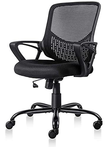 0850025595902 - OFFICE CHAIR ERGONOMIC MESH COMFORTABLE OFFICE TASK COMPUTER DESK CHAIRS WITH ARMRESTS AND SWIVEL CASTERS FOR HOME OFFICE CONFERENCE ROOM, BLACK