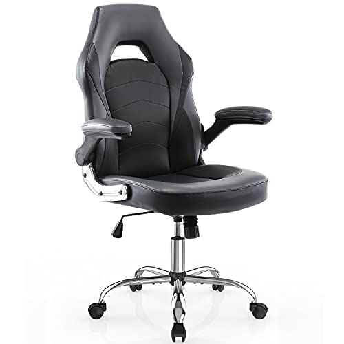 0850026220087 - GAMING CHAIR, RACING STYLE BONDED LEATHER GAMER CHAIR, ERGONOMIC OFFICE CHAIR COMPUTER DESK EXECUTIVE CHAIR, WITH ADJUSTABLE HEIGHT AND FLIP-UP ARMS, GAMING CHAIR FOR ADULTS TEENS KIDS MEN WOMEN