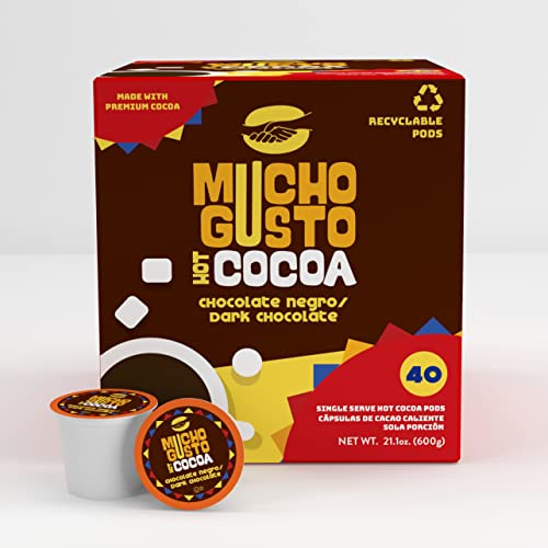 0850027429731 - MUCHO GUSTO HOT COCOA DARK CHOCOLATE PODS, COMPATIBLE WITH 2.0 K-CUP BREWERS, 40 COUNT (PACK OF 1)