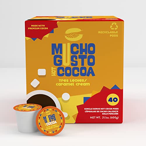 0850027429755 - MUCHO GUSTO TRES LECHES CARAMEL HOT COCOA PODS, COMPATIBLE WITH 2.0 K-CUP BREWERS, 40 COUNT (PACK OF 1)
