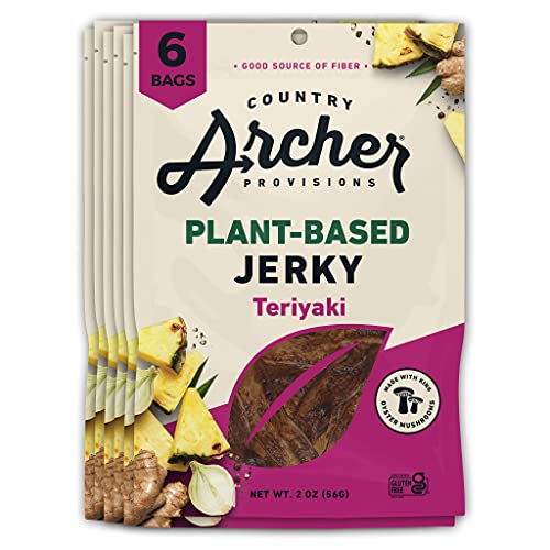 0850029324096 - TERIYAKI PLANT BASED JERKY BY COUNTRY ARCHER | MUSHROOM JERKY | PLANT BASED, GLUTEN-FREE, LOW CALORIE SNACKS | 2 OUNCE (PACK OF 6)