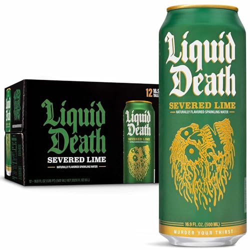 0850031700840 - LIQUID DEATH, SEVERED LIME SPARKLING WATER, LIME FLAVORED SPARKLING BEVERAGE SWEETENED WITH REAL AGAVE, LOW CALORIE & LOW SUGAR, 12-PACK (TALLBOY SIZE 16.9OZ CANS)