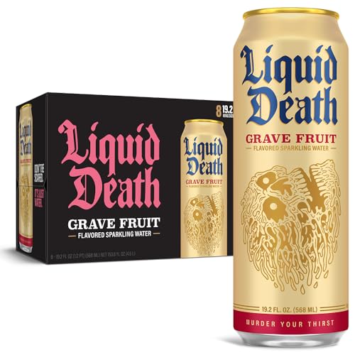 0850031700901 - LIQUID DEATH FLAVORED SPARKLING WATER WITH AGAVE, GRAVE FRUIT, 19.2OZ KING SIZE CANS (8-PACK)