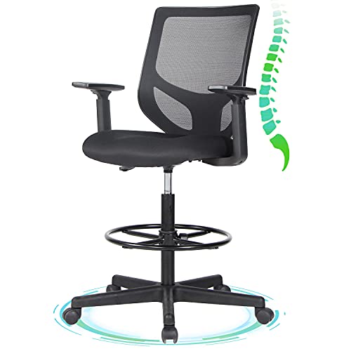 0850032506298 - DRAFTING CHAIR, TALL OFFICE CHAIR, ERGONOMIC MESH OFFICE DRAFTING TABLE CHAIR WITH ADJUSTABLE ARMRESTS AND FOOT-RING FOR STANDING DESK