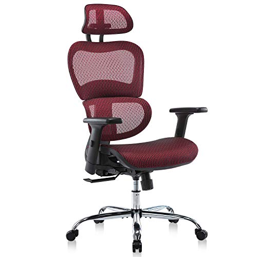 0850032506960 - ERGONOMIC OFFICE CHAIR, MESH CHAIR COMPUTER CHAIR DESK CHAIR HIGH BACK CHAIR WITH 3D ADJUSTABLE HEADREST AND ARMRESTS FOR HOME OFFICE, CONFERENCE ROOM, RECEPTION ROOM, GAMING ROOM - BURGUNDY