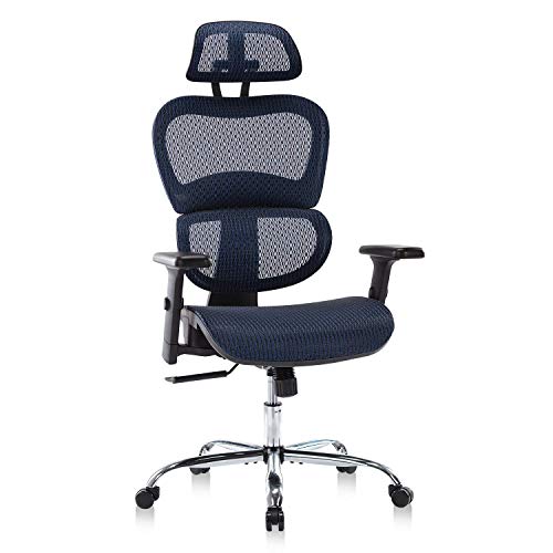 0850032506977 - ERGONOMIC OFFICE CHAIR, MESH CHAIR COMPUTER CHAIR DESK CHAIR HIGH BACK CHAIR WITH 3D ADJUSTABLE HEADREST AND ARMRESTS FOR HOME OFFICE, CONFERENCE ROOM, RECEPTION ROOM, GAMING ROOM - BLUE