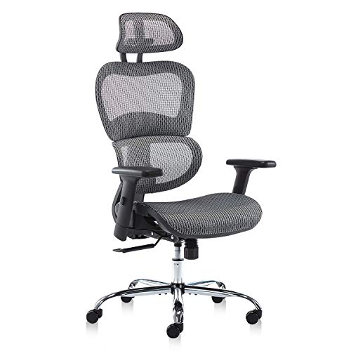 0850032506984 - ERGONOMIC OFFICE CHAIR, MESH CHAIR COMPUTER CHAIR DESK CHAIR HIGH BACK CHAIR WITH 3D ADJUSTABLE HEADREST AND ARMRESTS FOR HOME OFFICE, CONFERENCE ROOM, RECEPTION ROOM, GAMING ROOM - GREY
