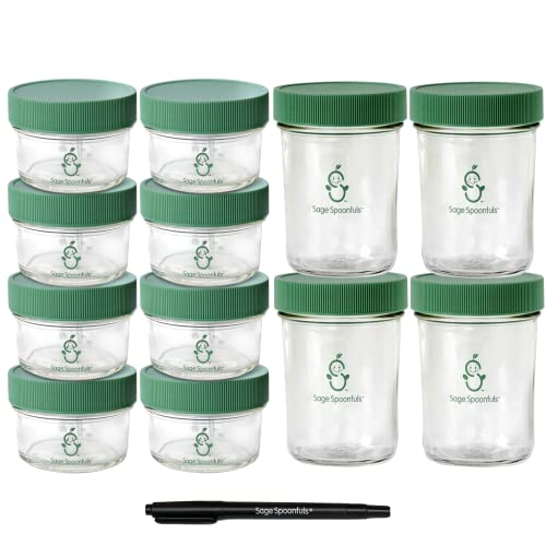 0850033059212 - SAGE SPOONFULS GLASS BABY FOOD JARS WITH LIDS - 8-PACK OF 4 OUNCE JARS AND 4-PACK OF 8 OUNCE JARS - MICROWAVE, DISHWASHER, AND FREEZER-SAFE, FREE OF BPA, PHTHALATE, AND PVC