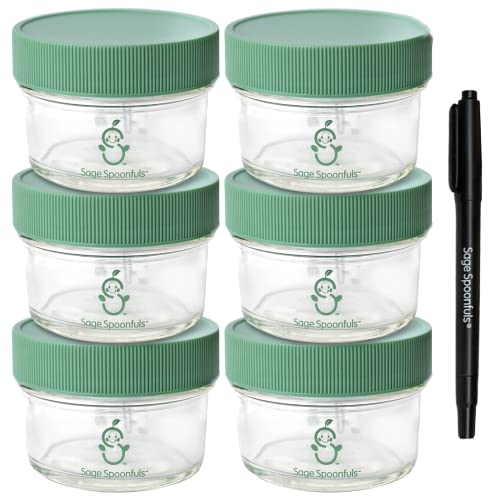 0850033059236 - SAGE SPOONFULS GLASS BABY FOOD STORAGE JARS – 6-PACK OF 4 OUNCE REUSABLE GLASS STORAGE CONTAINERS WITH AIRTIGHT LIDS - LEAKPROOF, DISHWASHER-SAFE, MICROWAVE AND FREEZER-FRIENDLY, BPA-FREE