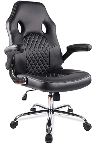0850033103151 - OFFICE CHAIR, GAMING CHAIR COMFORTABLE ERGONOMIC TASK COMPUTER DESK CHAIR SWIVEL HOME OFFICE CHAIRS WITH FLIP-UP ARMS AND ADJUSTABLE HEIGHT, BLACK