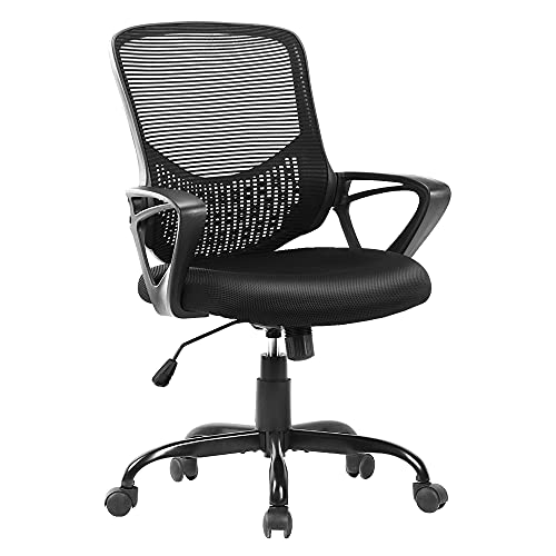 0850033103977 - OFFICE CHAIR, HOME OFFICE DESK CHAIR, ERGONOMIC COMPUTER CHAIR WITH LUMBAR SUPPORT, ADJUSTABLE MESH TASK CHAIR WITH SWIVEL WHEEL (DARK BLACK, MODERN)