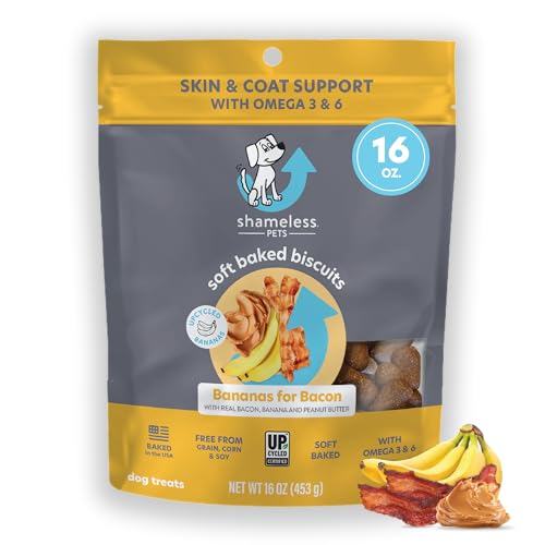 0850033737943 - SHAMELESS PETS SOFT-BAKED DOG TREATS, BANANAS FOR BACON - NATURAL & HEALTHY DOG CHEWS FOR SKIN & COAT SUPPORT WITH OMEGA 3 & 6 - DOG BISCUITS BAKED & MADE IN USA, FREE FROM GRAIN, CORN & SOY - 1-PACK