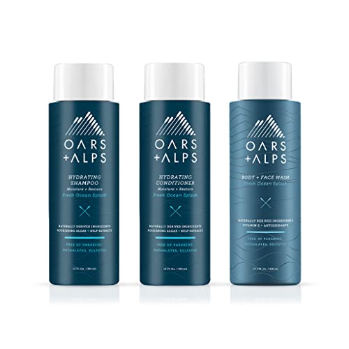 0850034925578 - OARS + ALPS MENS SULFATE FREE HAIR SHAMPOO, CONDITIONER, AND BODY WASH KIT, HAIR AND SKIN CARE INFUSED WITH KELP AND ALGAE EXTRACTS, FRESH OCEAN SPLASH SCENT
