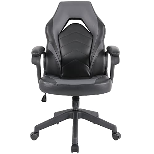 0850035022214 - OFFICE CHAIR, ERGONOMIC GAMING CHAIR COMFORTABLE DESK CHAIR COMPUTER CHAIR PU LEATHER EXECUTIVE SWIVEL CHAIR WITH PADDED ARMRESTS AND LUMBAR SUPPORT FOR OFFICE, GAMING AND HOME, DARK GREY