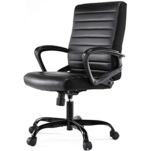 0850035022238 - OFFICE CHAIR, HOME OFFICE DESK CHAIR ERGONOMIC COMPUTER CHAIR PU LEATHER MID BACK EXECUTIVE CHAIR, ADJUSTABLE SWIVEL COMFORTABLE ROLLING CHAIR TASK CHAIR, JET BLACK