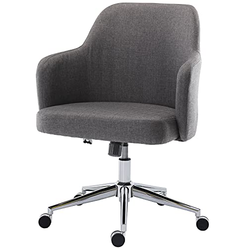 0850035022795 - HOME OFFICE DESK CHAIRS, CUTE DESK CHAIR MODERN OFFICE CHAIR MID BACK TASK CHAIR UPHOLSTERED COMPUTER CHAIR MID CENTURY SWIVEL ROLLING CHAIR WITH ARMS AND WHEELS FOR BEDROOM, LIVING ROOM, DARK GREY
