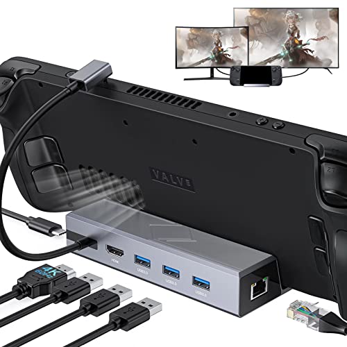 0850035427545 - DOCKING STATION FOR STEAM DECK, 6-IN-1 STEAM DECK DOCK WITH HDMI 2.0 SUPPORTS UP TO 4K@60HZ, 3 X USB-A 3.0 PORTS 5GBPS, GIGABIT ETHERNET, USB-C POWER DELIVERY PASSTHROUGH INPUT MADE FOR STEAM DECK