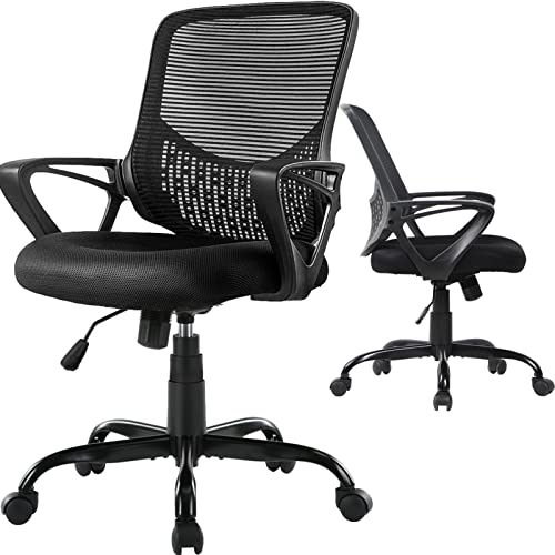 0850036662266 - OFFICE CHAIR, HOME OFFICE DESK CHAIR WITH ARMREST, MESH COMPUTER EXECUTIVE TASK CHAIR WITH ERGONOMIC MID-BACK DESIGN (BLACK, CLASSIC)