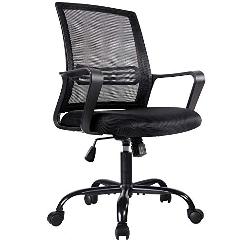 0850036662303 - OFFICE CHAIR, DESK CHAIR, ERGONOMIC HOME OFFICE DESK CHAIRS, MID BACK MESH COMPUTER CHAIR, CUTE SWIVEL ROLLING TASK CHAIR WITH LUMBAR SUPPORT AND ARMRESTS (BLACK)
