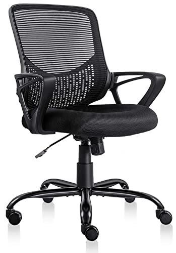 0850036662426 - OFFICE DESK CHAIR, ERGONOMIC MESH SWIVEL COMPUTER TASK CHAIR WITH ROLLING CASTERS AND ARMRESTS FOR HOME OFFICE, MID BACK, BACK SUPPORT, EASY ASSEMBLY, BLACK
