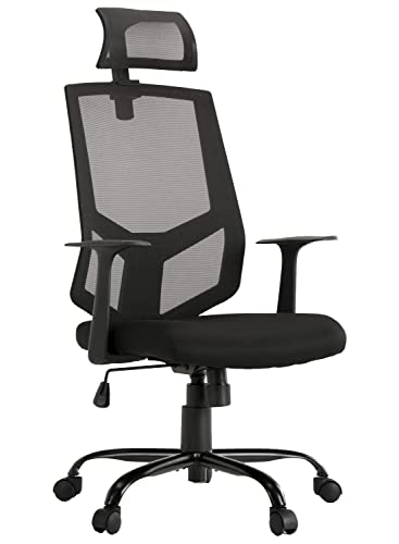 0850036662792 - OFFICE CHAIR WITH HEADREST MESH HOME OFFICE DESK CHAIR ERGONOMIC HIGH BACK SWIVEL ROLLING COMPUTER TASK CHAIR WITH ARMRESTS, BLACK