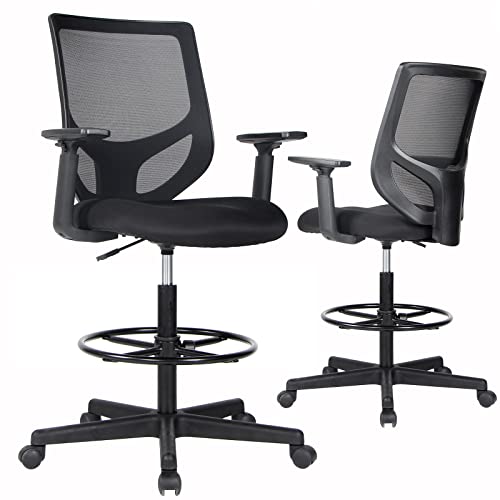 0850036662990 - DRAFTING CHAIR TALL OFFICE CHAIR, HIGH OFFICE MESH CHAIR, ERGONOMIC COMPUTER ROLLING CHAIR, STANDING DESK STOOL WITH ADJUSTABLE ARMRESTS AND FOOT-RING