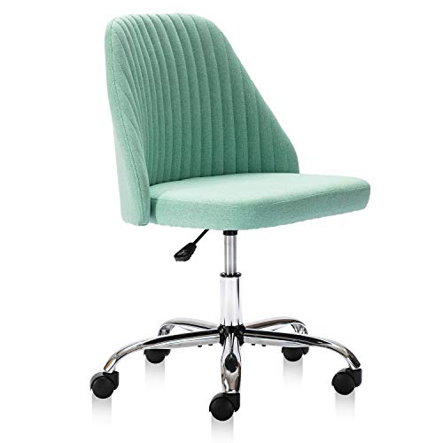 0850036664307 - HOME OFFICE DESK CHAIR, MODERN LINEN FABRIC CHAIR ADJUSTABLE SWIVEL TASK CHAIR MID-BACK CUTE UPHOLSTERED ARMLESS COMPUTER CHAIR WITH WHEELS FOR BEDROOM STUDYING ROOM VANITY ROOM (GREEN)