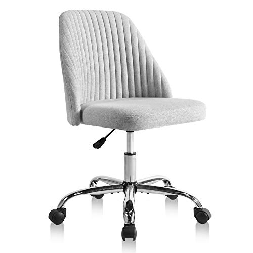 0850036664376 - HOME OFFICE DESK CHAIR, MODERN LINEN FABRIC CHAIR ADJUSTABLE SWIVEL TASK CHAIR MID-BACK CUTE UPHOLSTERED ARMLESS COMPUTER CHAIR WITH WHEELS FOR BEDROOM STUDYING ROOM VANITY ROOM (LIGHT GREY)