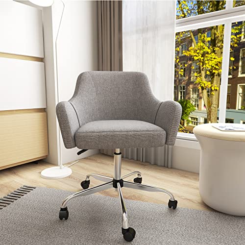 0850036664697 - HOME OFFICE DESK CHAIRS, CUTE DESK CHAIR MODERN OFFICE CHAIR MID BACK TASK CHAIR UPHOLSTERED COMPUTER CHAIR MID CENTURY SWIVEL ROLLING CHAIR WITH ARMS AND WHEELS FOR BEDROOM, LIVING ROOM, SLATE