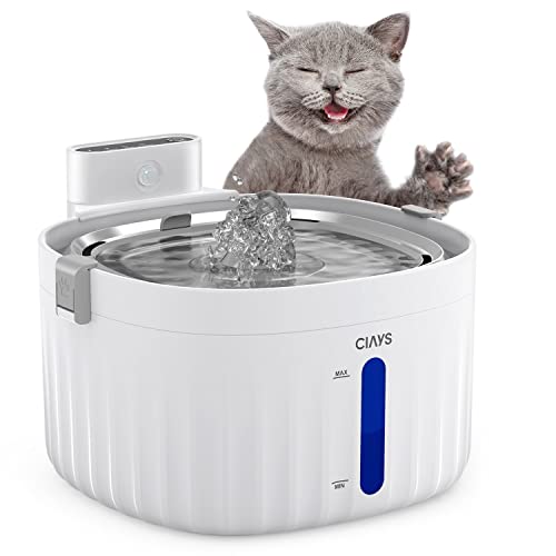 0850038702601 - CIAYS 70.4OZ/2L CAT WATER FOUNTAIN AUTOMATIC INDUCTION WATER DOG WATER FOUNTAIN WITH BATTERY & POWER CORD POWERED PET WATER FOUNTAIN BOWL WITH STAINLESS STEEL DRINKING TRAY FOR CAT/DOG/MULTIPLE PETS