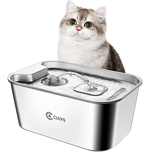 0850038702687 - CIAYS 61OZ/1.8L CAT WATER FOUNTAIN STAINLESS STEEL DOG WATER BOWL DISPENSER AUTOMATIC PET WATER FOUNTAIN WITH QUIET PUMP, DISHWASHER SAFE DESIGN & ADJUSTABLE WATER FLOW FOR CATS, DOGS