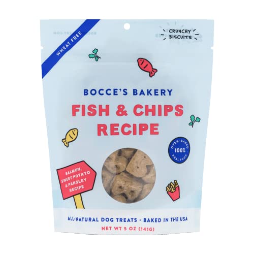 0850038855024 - BOCCES BAKERY TREATS FOR DOGS - SPECIAL EDITION WHEAT-FREE DOG TREATS, FISH & CHIPS BISCUITS, 5 OZ