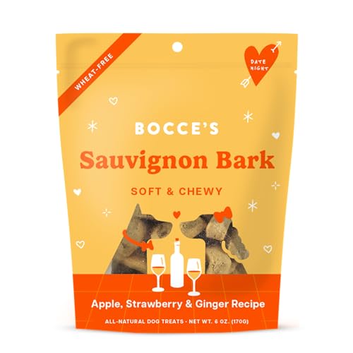 0850038855987 - BOCCES BAKERY SAUVIGNON BARK TREATS FOR DOGS, WHEAT-FREE EVERYDAY DOG TREATS, MADE WITH REAL INGREDIENTS, BAKED IN THE USA, ALL-NATURAL SOFT & CHEWY COOKIES, APPLE, STRAWBERRY, & GINGER, 6 OZ